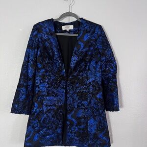 Badgley Mischka Blue and Black Floral Blazer